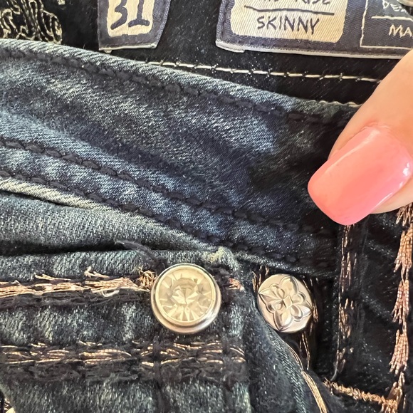 Miss me blue jeans super stretch gold thread and crystal heavy metal buttons - Picture 5 of 8